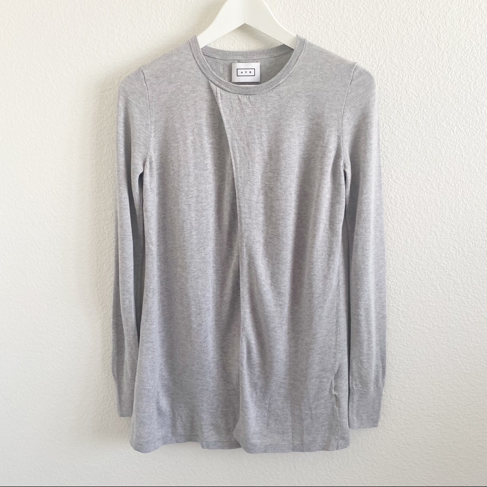 AYR Split Front Drape Crewneck Sweater Grey for nursing